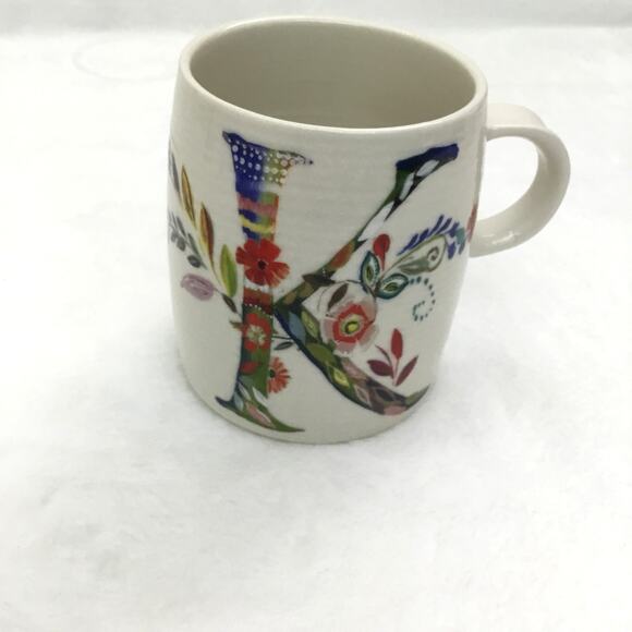 Anthropologie PETAL PALETTE MONOGRAM "K”14oz Mug Cup Floral Starla M. Halfmann - Picture 1 of 5